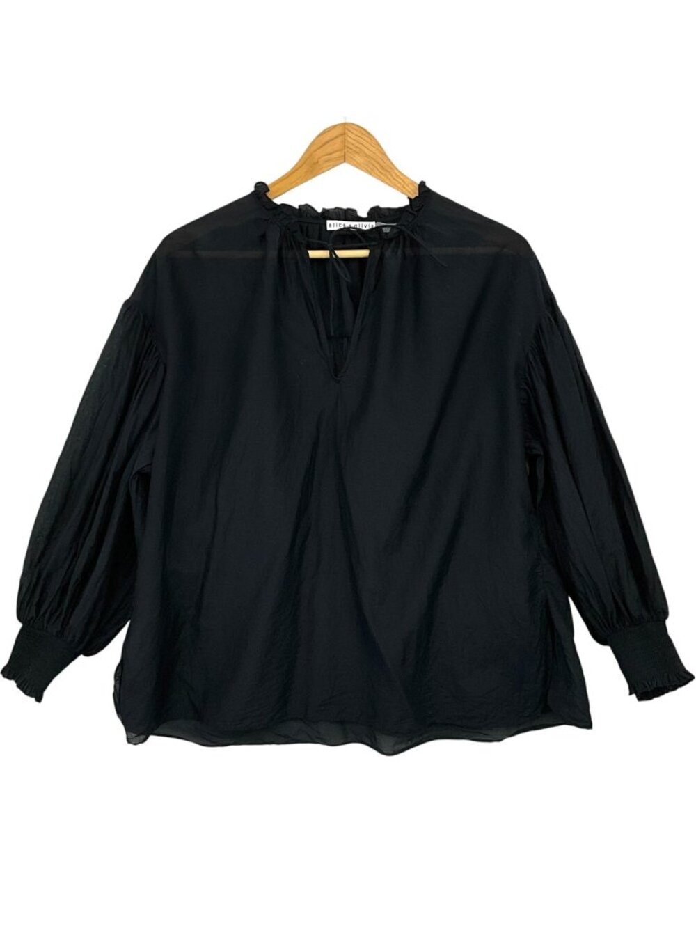 Alice + Olivia Julius Voluminous Blouson Sleeve Blouse Womens Small Black